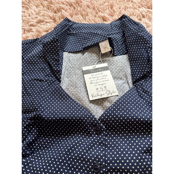 Vintage Style Women’s 3X top nwt casual business button up top blue polka dots - Picture 5 of 8